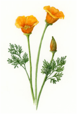 California poppy botanical watercolor
